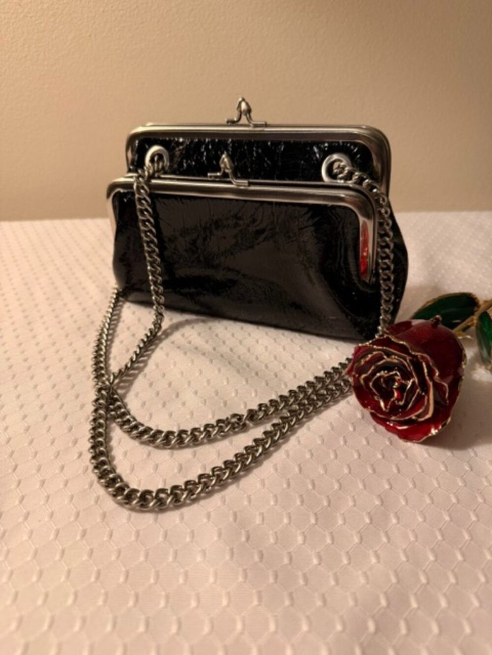 Sam Edelman, Black Patent Double Compartment Evening Chain Bag | Very Good